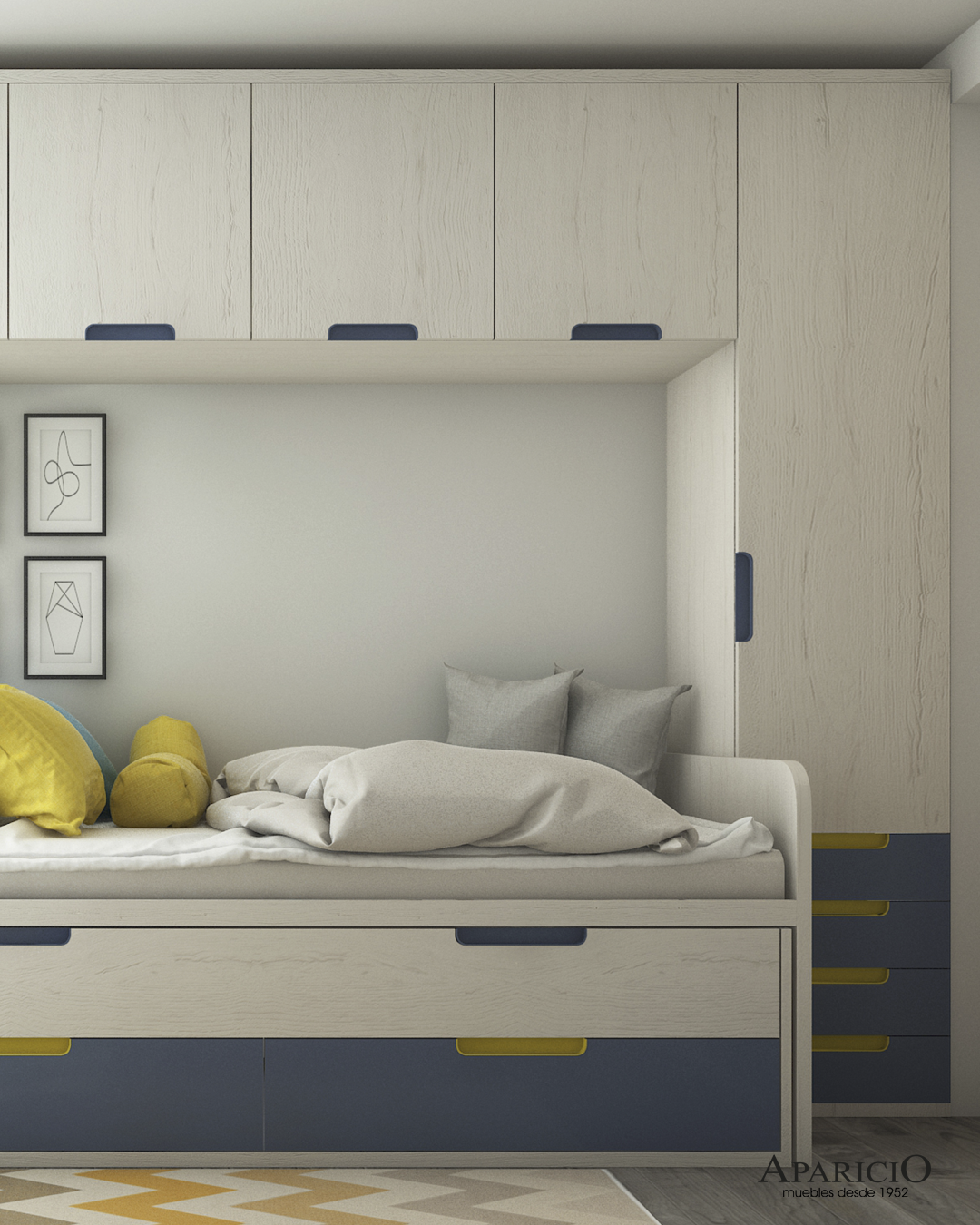 Cama infantil tipo casita con cajones